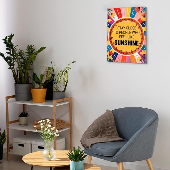 Inspirational Sunshine Wall Art Decor, Motivational Canvas Painting Pictures Artwork Posters Hippie Decor for Teens Room Bedroom, Natural Life Gifts for Women (11.5 X 15 Inches, Framed)