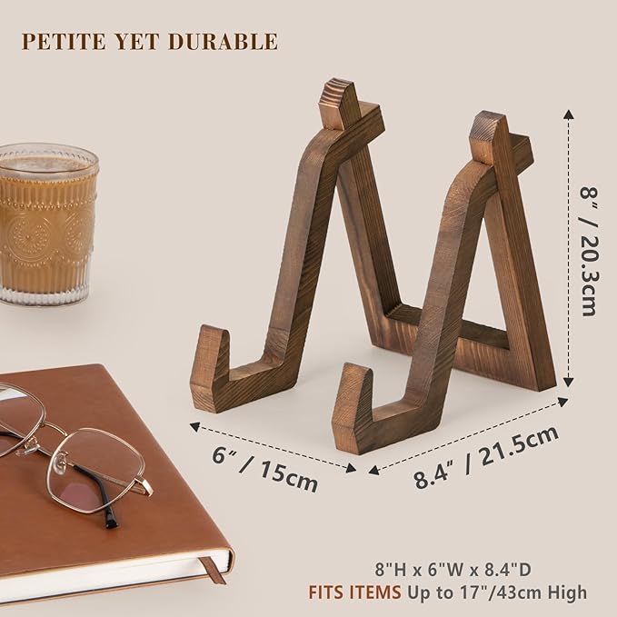 ANBOXIT Plate Display Stand, 8 Inch Plate Holder for Displaying, Decorative Picture Frame Dish Photo Plaque Platter Wood Stand