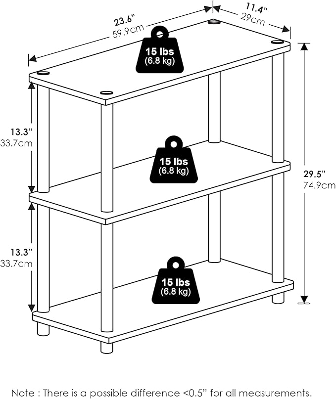 Furinno Turn-N-Tube Storage Shelves, 3-Tier Book Shelf, Corner Shelf, Toolless Open Shelves, for Organization and Storage, Living Room, Garage, Home Office, Amber Pine