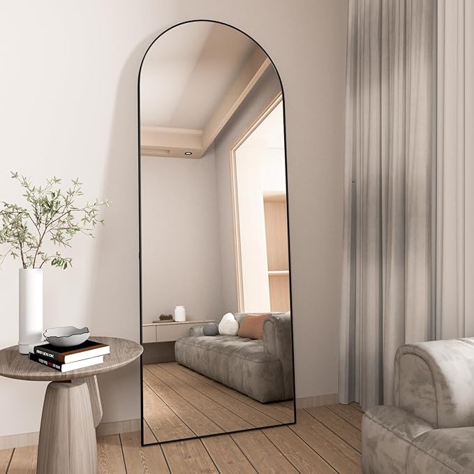 Full Length Mirror, 56"x16" Arch Mirror Floor Mirror with Stand, Black Arched Full Body Standing or Leaning Mirrors for Bedroom, Living Room