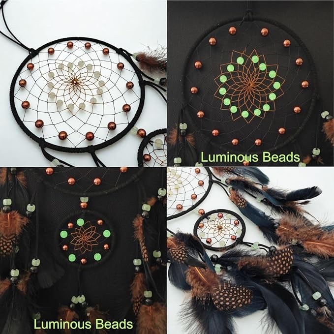 Dream Catchers with Luminous Beads Dream Catchers for Adults Handmade Native American Hanging Wall Decor Ornament for Bedroom Brown