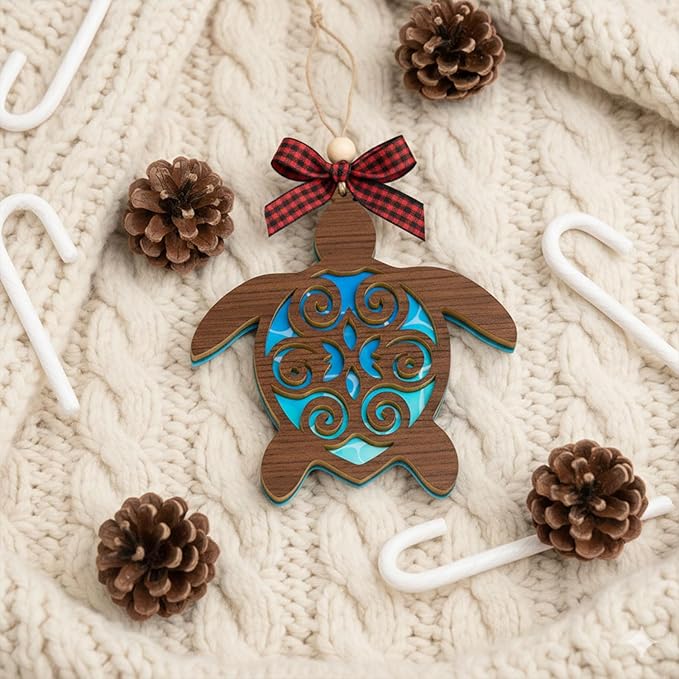 Turtle Christmas Ornaments 2025, Unique Turtle Xmas Gifts for Neighbors, Friends, Family, Turtle Gifts for Women, 3D Effect Flat Ornaments and 2 Layer