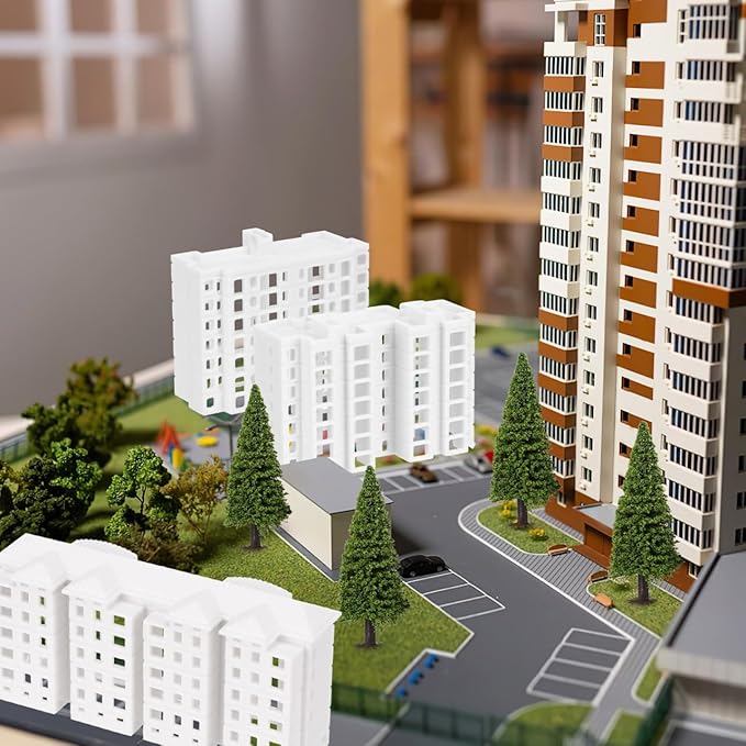 Wakauto Miniature Apartment Building Architectural Model White Plastic Dollhouse City Sand Table Models - for Home Decoration Gift for Architecture Lovers 4 Styles Included