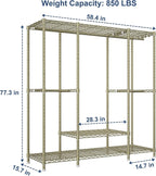 Ulif E3 Heavy Duty Garment Rack, 4 Tiers Freestanding Closet Organizer System with 5 Shelves, Metal Closet Organizer and Storage System for Clothes, Max Load 850lbs, 58.4" W x 15.7" D x 77.3" H, Gold