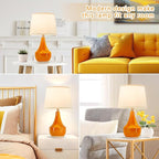 GyroVu 18" Table Lamp Set of 2, Ceramic Lamp Classic Beside Lamps Nightstand Lamp Modern Table Lamp for Living Room, Bedroom & Office Rocker Switch Orange-LED Bulbs Included