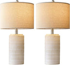 PoKat 24" Modern Ceramic Table Lamps Set of 2 for Bedroom, White Bedside Lamps for Night Stands, Farmhouse Desk Decor Nightstand Table Lamps for Living Room End Table Beige