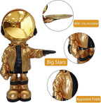Dosker Astronaut Statues with Candy Dish & Key Dish,Spaceman Sculpture Polyresin Arts Gifts,Figurine Ornament Room Decor for Men,Tabletop Decoration for Living Room, Office, Entryway(Golden)
