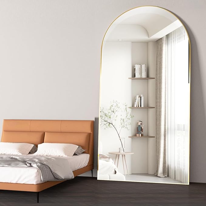 Arched Full Length Mirror Standing Mirror with Stand 78” x 38“ Large Wall Mirrors Gold Hanging Standing or Leaning Against the Wall for Bedroom Entryway