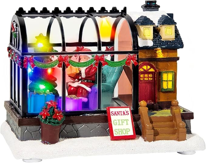 LED Lighted Christmas Village Greenhouse - 6.1" Christmas Village House Decoration, Xmas Collectible Buildings for Holiday Decor for Home, Ballroom Disply and Desktop