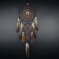 Bohemian Brown Dream Catcher with Moon Accent, Multi-Rings & Natural Feathers – Handmade Native American Style Wall Decor for Bedroom, Living Room, Boho Home Decoration & Gift(Brown 3 Rings)