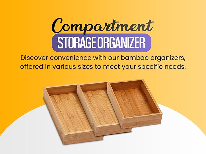YBM HOME Bamboo Drawer Organizer Storage Box for Kitchen Drawer, Junk Drawer, Office, Bedroom, Children Room, Craft, Sewing, and Bathroom, 2 Pack 10x14x2 inch