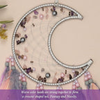 Pretty Jolly Moon Dream Catchers Wall Decor with Crystals Crescent Handmade Dream Catcher Pink Grey Feathers Dreamcatchers Wall Hanging for Girls Bedroom Wedding Wish Blessing Gift