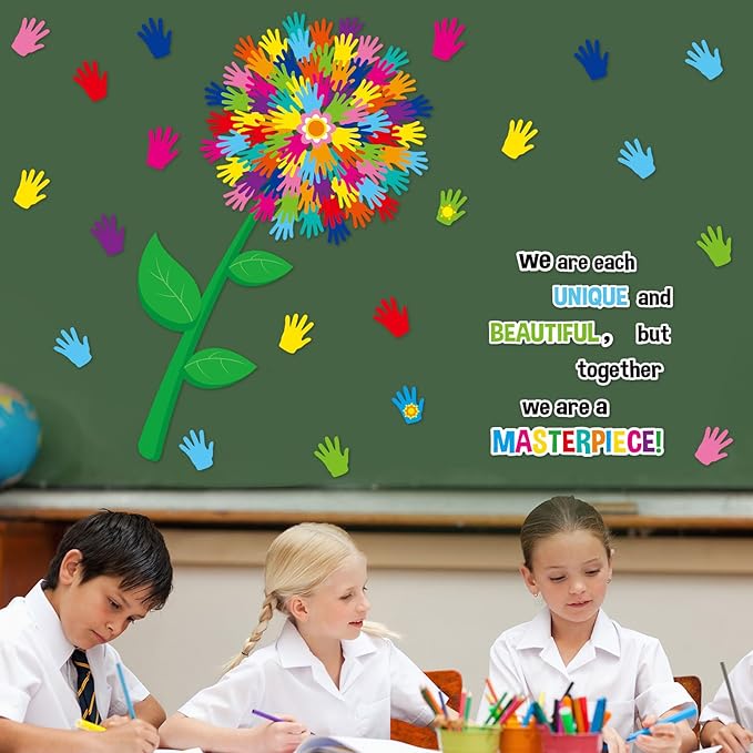 gisgfim Classroom Bulletin Board Decoration Set Wall Door Decor Hands Tree Colorful Handprint Classroom Decorations for Kindergarten Preschool Elementary Middle School(We are Each Unique and...)