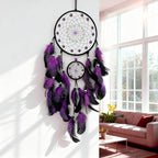Purple and Black Dream Catcher Wall Decor Feather Dream Catchers with Luminous Bead Handmade Dreamcatcher Wall Hanging Ornament for Bedroom Living Room Home Decor