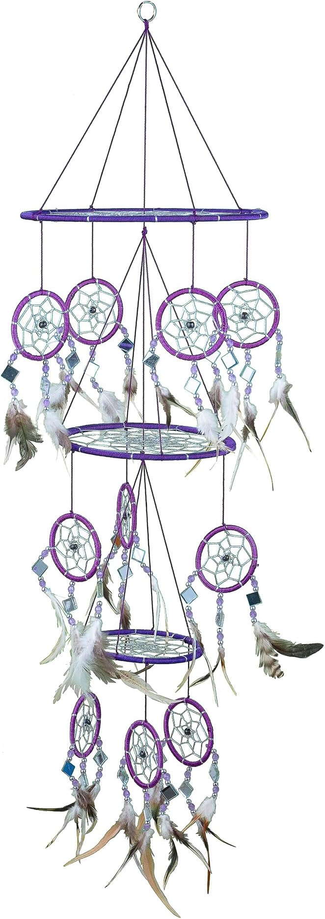 Purple Dream Catcher Boho Traditional Large Hanging Dream Catcher with Mosaic Glass for Bedroom, Living Room and Dorms,Home Decor XL Size 30" Long x 10" Diameter