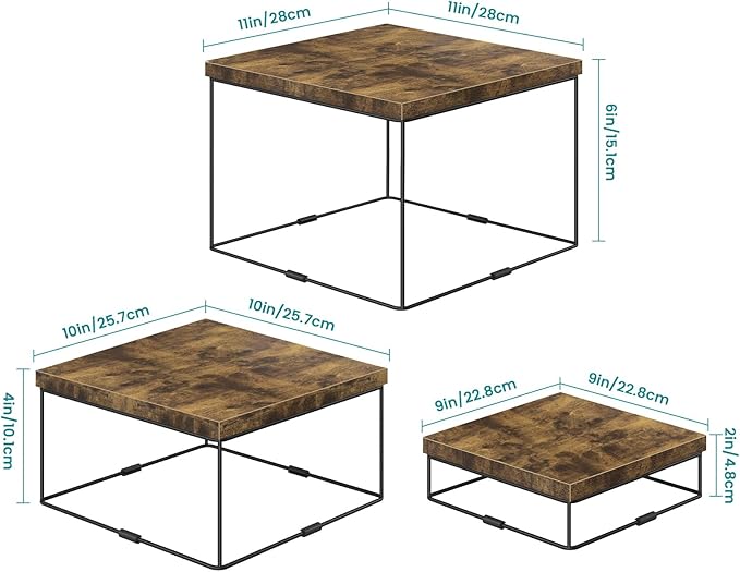 ELITEROO Buffet Risers, 3 Pack Wooden Risers Display Stands, Square Food Risers for Buffet Table, Tiered Dessert Display Stands, Food Stands for Display Party, Rustic Brown, 9"x10"x11"