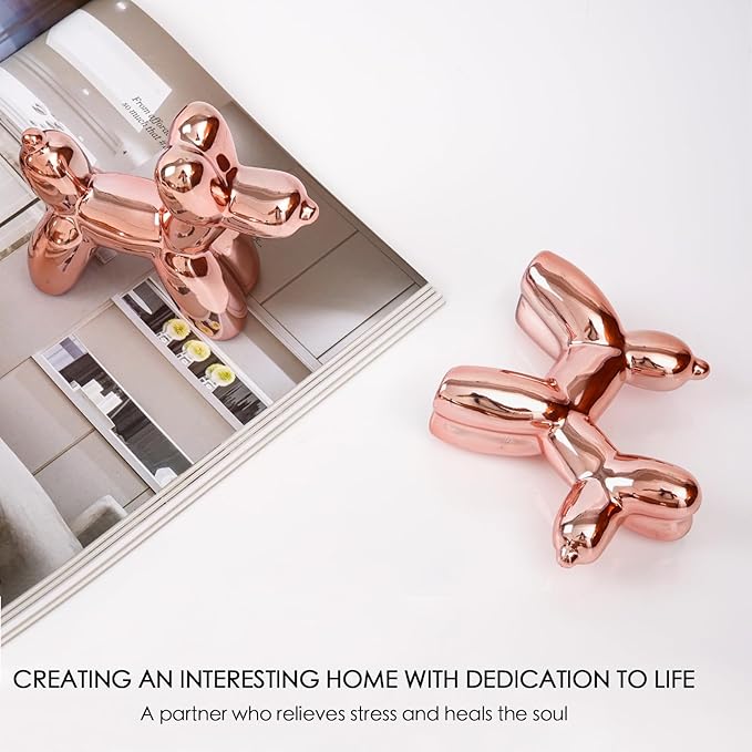 Notakia Cute Ceramics Pink Balloon Dog Statue Crafts Living Room Desktop Decorations,Handmade Modern Small Ceramic Animal Statue Ornament Home Decor Accents (Pink Balloon Dog)