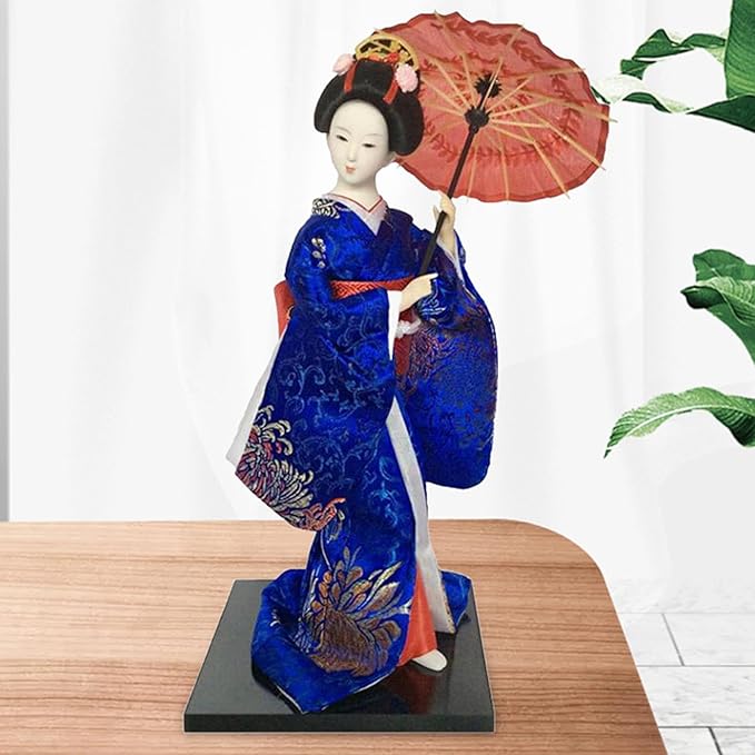 12inch Japanese Geisha Ethnic Japanese Geisha Dolls Oriental Ancient Kabuki Girl Statue Kimono Dolls for Tabletop Home Decor, Dark Blue