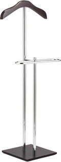 MyGift Brown Wood and Metal Valet and Suit Stand, Executive Men's Garment Organizer Rack Coat and Pants Hanger