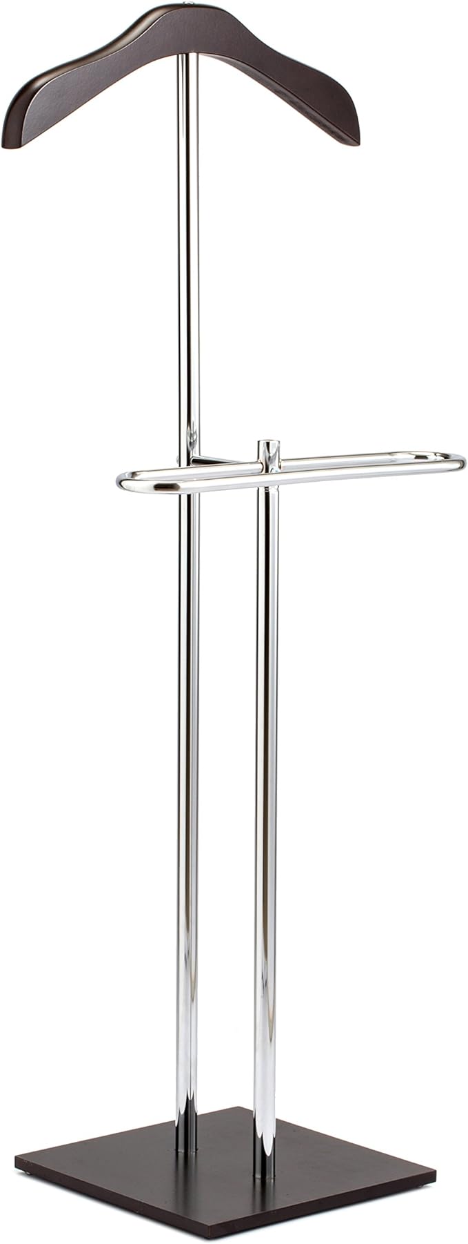 MyGift Brown Wood and Metal Valet and Suit Stand, Executive Men's Garment Organizer Rack Coat and Pants Hanger