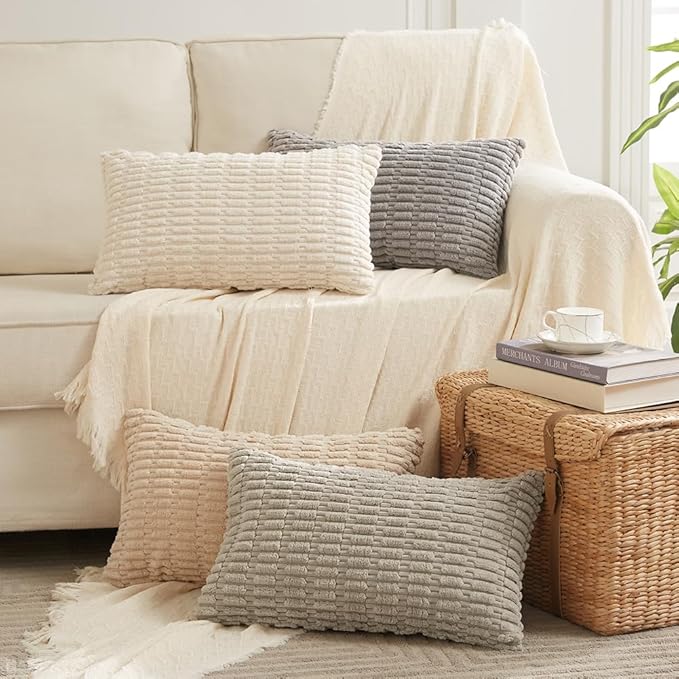 Fancy Homi 4 Packs Decorative Throw Pillow Covers for Living Room Couch Bed, Modern Farmhouse Boho Home Décor Accent Cushion Case, 20" x 12", Tan