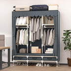 Portable Armoire Wardrobe Closet with 3 Drawers and 3 Hanging Rods,Cloth Closet Wardrobe Cabinet for Hanging Clothes,Grey Cover,for Clothing,Bedding,51 in Width