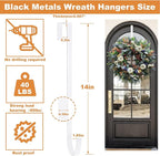 PECULA 2 Pack 14” Wreath Hangers for Front Door, Wreath Door Hanger 40lb Load-Bearing, Metal Wreath Hanger for Welcome Sign, Door Wreath Hanger for Halloween, Easter, Christmas Decorations (White)