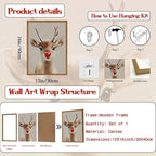 Framed Christmas Wall Art, Vintage Red Nose Reindeer Canvas Wall Decor Paintings, Rustic Winter Cute Deer Pictures Prints Farmhouse Home Decoration for Living Room Bedroom 12×16 inch