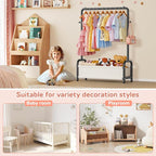 Kids Clothing Rack with Storage Shelf, Kids Dress Up Storage for Coats, Small Baby Garment Rack for Hanging Clothes, Toddler Wardrobe Closet Organizer (Classic, Black)