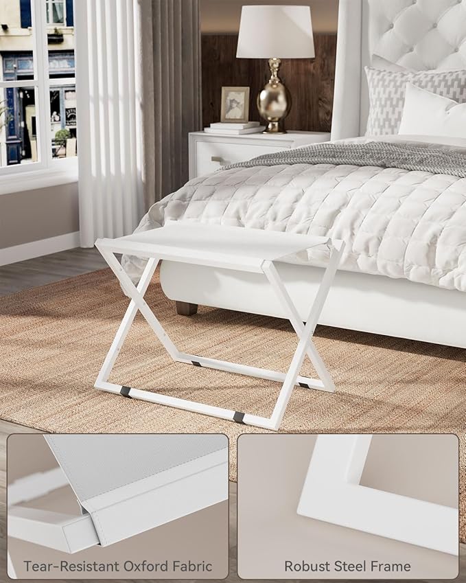 IBUYKE Luggage Rack for All Suitcase Sizes,Metal Luggage Holder,Foldable Suitcase Stand,Easy to Assemble for Bedroom Living Room Hotel,White TLR001W