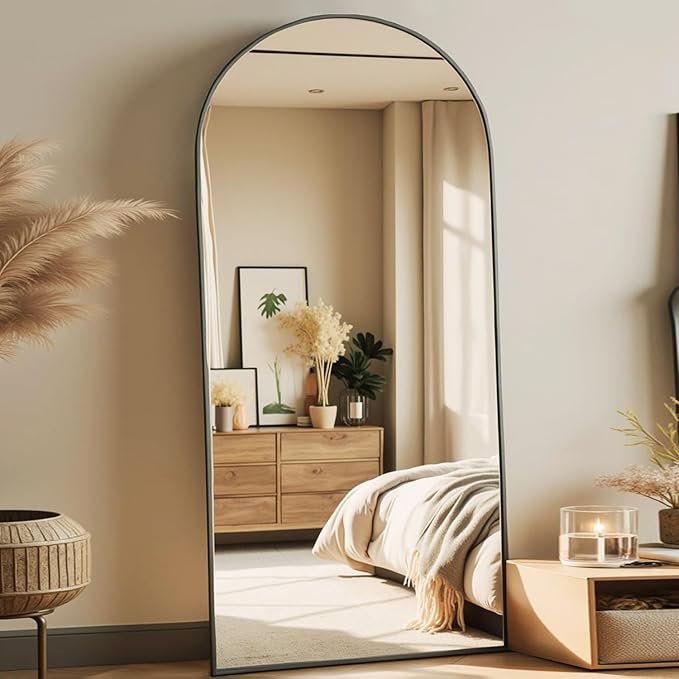 Prywot Arched Full Length Mirror, 70"x26" Free Standing Floor Mirror, Modern Full Body Mirrors with Stand, Wall Mirrors with Aluminum Alloy Frame for Bedroom,Living Room, Black