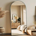 Prywot Arched Full Length Mirror, 70"x26" Free Standing Floor Mirror, Modern Full Body Mirrors with Stand, Wall Mirrors with Aluminum Alloy Frame for Bedroom,Living Room, Black