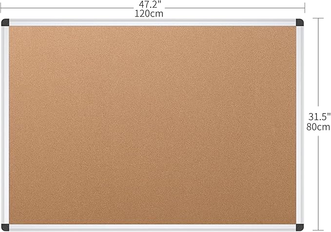 VIZ-PRO Cork Notice Board, 48 X 32 Inches, Cork Bulletin Board with Silver Aluminium Frame