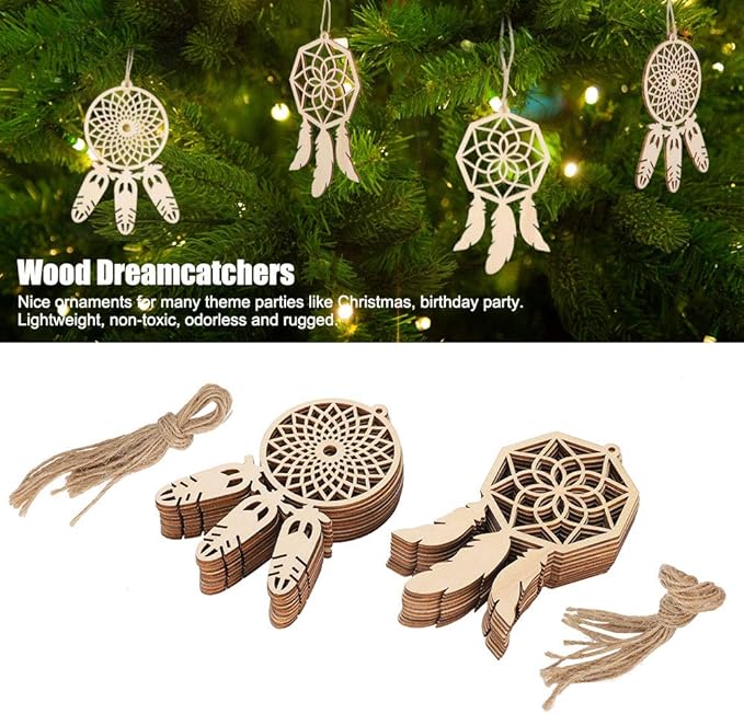 Wooden Dreamcatcher, 20Pcs Unfinished DIY Dream Catchers Kits Mini Decorative Hanging Ornaments Wall Craft for Home Bedroom Decoration