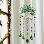 Tree Life Dream Catcher and Sun Catcher, Handmade Healing Crystal Boho Window Hanging for Home Decor, Rainbow Maker Wall Decor, for Women, Housewarming (Green)