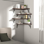 ROMGUAR CRAFT Corner Floating Shelves Wall Mounted Set of 4, Rustic Wood Storage Display Shelves for Home Decor, Bathroom, Kitchen, Bedroom, Living Room, Office (Brown)