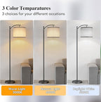 Floor Lamp for Living Room with 3 Color Temperatures LED Bulb, Standing Lamp Tall Industrial Floor Lamp Reading for Bedroom, Office (9W LED Bulb, Beige Lampshade Included) -Grey