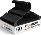 HOUSE DAY Plastic Hangers 50 Pack - Black Clothes Hangers with Non-Slip Shoulder Grooves, Durable and Sturdy Coat Hanger, Space Saving Slim Design Perfect for Closet Organizers and Storage