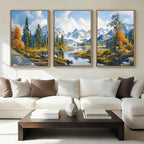 BINCUE Framed Mountain Landscape Wall Art Nature Forest Wall Decor Tree and River Art Print Nature Landscape Artwork Mountain Forest Wall Pictures for Living Room Bedroom Office Farmhouse 16x24 Inches Set of 3 Gift