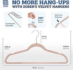 ZOBER Blush Velvet Hangers 50 Pack - Clothes Hangers, Coat Hanger for Pants & Dress Clothes - Non Slip w/ 360 Degree Swivel, Holds up to 10 lbs - Strong Felt Hanger for Clothing