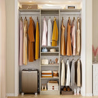 48" Closet Organizer System, 4FT Closet System for Small Closets with 4 Hanging Rods & 3 Shelves, 80"H Small Closet Organizers and Storage for Bedrooms, Cloakrooms, White Oak