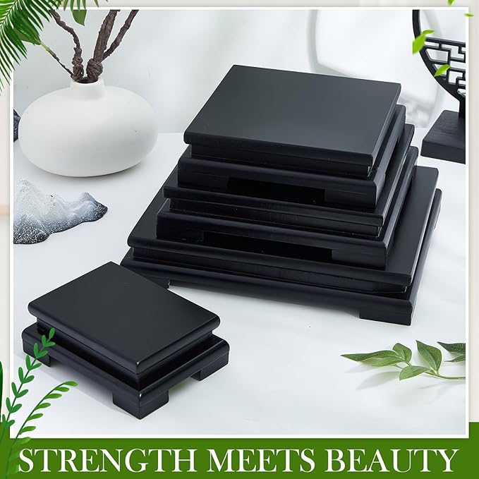 Chunful 2 Pcs Rectangle Wooden Display Stand Wood Vase Display Base Black Pedestal Stand Rectangle Vase Riser for Vases Teapot Trophy Collectibles Aquarium Lamp Home Decoration(10.2 x 8.9 x 1.8 Inch)