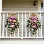 2 Pack 22'' Summer Tropical Swag Wreaths for Cabinets Artificial Hibiscus Flowers Teardrop Wreath with Palm Leaf and Fern Fronds Floral Wreath Hanger for Farmhouse Front Door Porch Window Wall Hanging