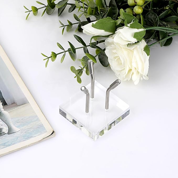 Hipiwe Metal Arm Display Stand Easel with Acrylic Base Decorative Crystal Ball Stand for Sphere Mineral Geodes Rock Fossils Seashell, Large