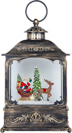 Wondise Christmas Muscal Snow Globe with Timer, USB Plug-in & Battery Operated Spinning Water Glitters Lighted Singing Snow Globe Lantern for Christmas Decorations(Santa)
