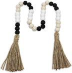 Farmhouse Decor Beads 31in Wooden Bead Garland with Tassels Rustic Minimalist Home Accent Prayer Country Boho Decoration for Wall Hanging Living Room Coffee Table Mantle Shelf Decor (MIX-Color-1)