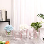 Square Glass Vases Set of 4, 4"x 4"x 4" Flower Vases for Centerpieces, Pink Glass Vase for Flowers, Small Vase for Wedding, Party, Home Office Decoration