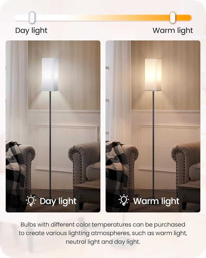 Floor Lamp, Pole Lamp with Foot Switch, Modern Standing Lamp Shade, Minimalist Freestanding Lamp (Bulb Not Included), for Living Room, Bedroom Office ETL Listed, Black and White CW07LD05