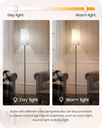 Floor Lamp, Pole Lamp with Foot Switch, Modern Standing Lamp Shade, Minimalist Freestanding Lamp (Bulb Not Included), for Living Room, Bedroom Office ETL Listed, Black and White CW07LD05