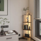 4 Tier Corner Shelf with LED Light,Bookcase for Small Spaces,Display Shelf,Narrow Bookshelf,Plant Stand,Rustic Brown and Black,Suitable for Bedroom,Living Room,Kitchen